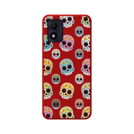 Funda Silicona Líquida Roja para Alcatel 1B 2022 diseño Catrina Dibujos