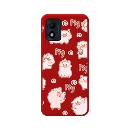 Funda Silicona Líquida Roja para Alcatel 1B 2022 diseño Cerdos Dibujos