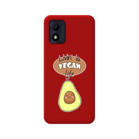 Funda Silicona Líquida Roja para Alcatel 1B 2022 diseño Vegan Life Dibujos