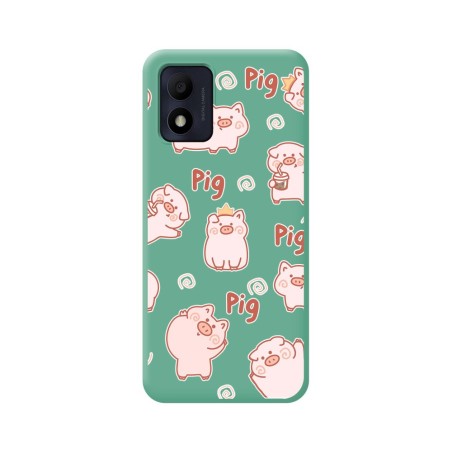 Funda Silicona Líquida Verde para Alcatel 1B 2022 diseño Cerdos Dibujos