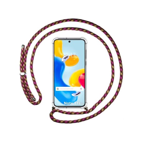 Funda Colgante Transparente para Xiaomi Redmi Note 11s 5G con Cordon Rosa/Dorado