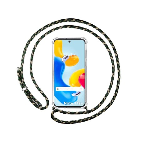 Funda Colgante Transparente para Xiaomi Redmi Note 11s 5G con Cordon Verde/Dorado