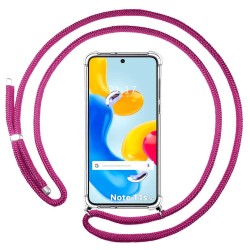 Funda Colgante Transparente para Xiaomi Redmi Note 11s 5G con Cordon Rosa Fucsia