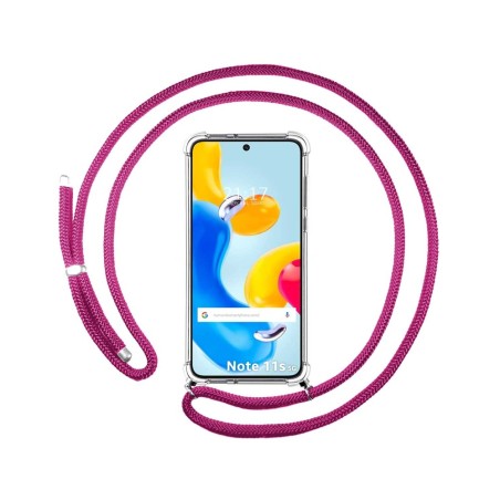 Funda Colgante Transparente para Xiaomi Redmi Note 11s 5G con Cordon Rosa Fucsia