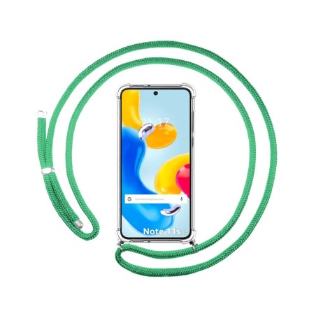 Funda Colgante Transparente para Xiaomi Redmi Note 11s 5G con Cordon Verde Agua