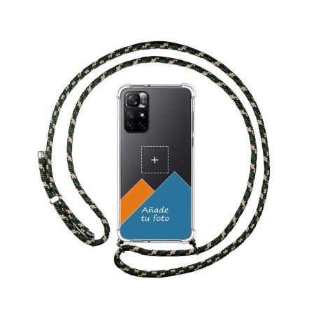 Personaliza tu Funda Colgante Transparente para Xiaomi Redmi Note 11s 5G con Cordon Verde/Dorado Dibujo Personalizada