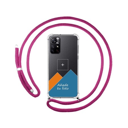 Personaliza tu Funda Colgante Transparente para Xiaomi Redmi Note 11s 5G con Cordon Rosa Fucsia Dibujo Personalizada