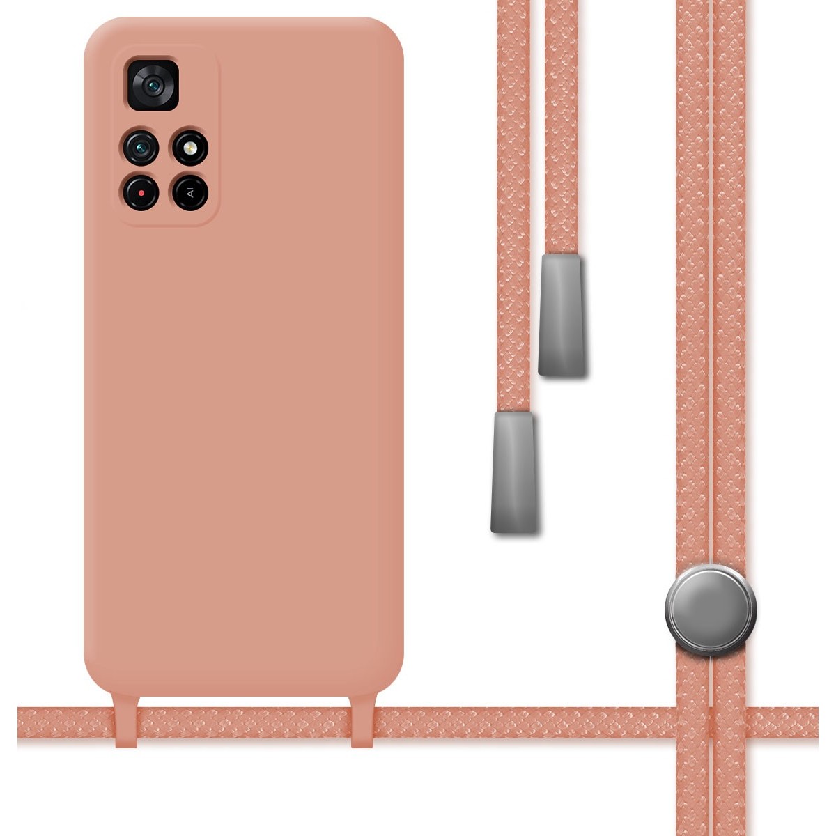 Funda Silicona Líquida con Cordón para Xiaomi Redmi Note 11s 5G Color Rosa