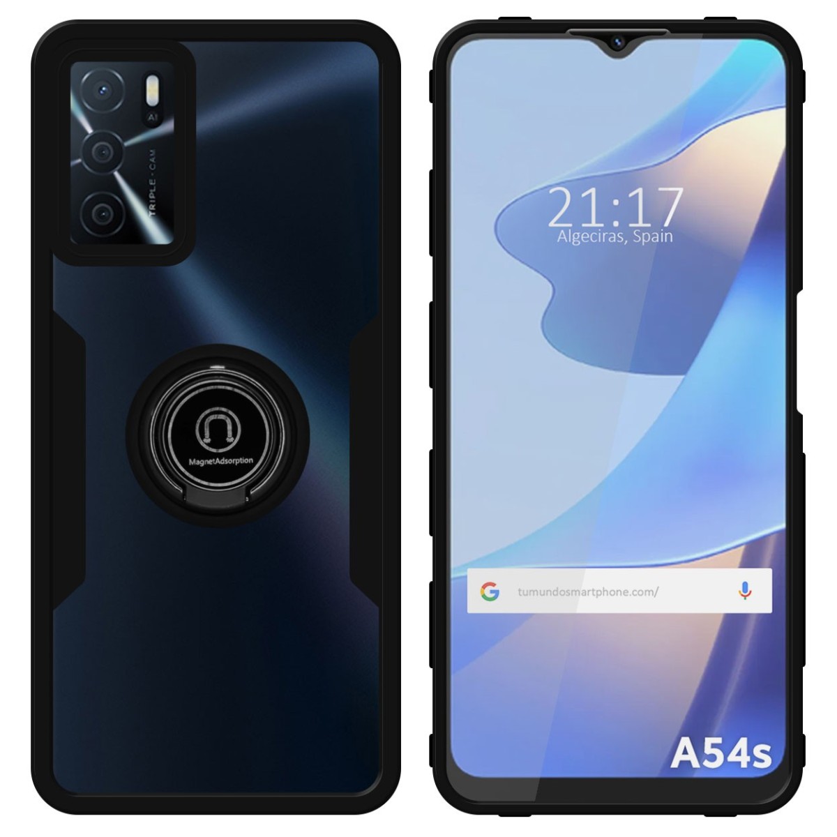 Funda Doble Negra Pc + TPU Full Body 360 con Anillo para Oppo A54s
