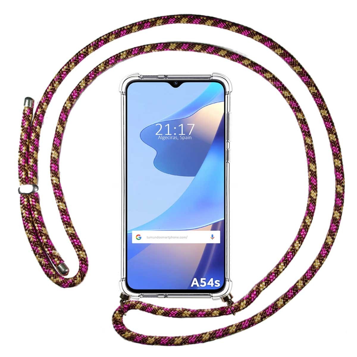 Funda Colgante Transparente para Oppo A54s con Cordon Rosa/Dorado