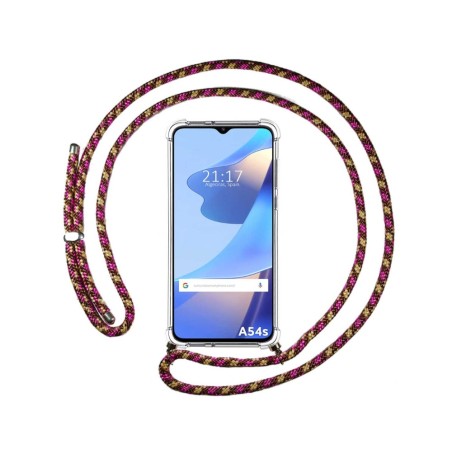 Funda Colgante Transparente para Oppo A54s con Cordon Rosa/Dorado