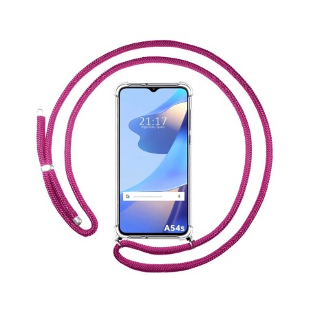 Funda Colgante Transparente para Oppo A54s con Cordon Rosa Fucsia