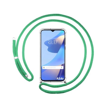 Funda Colgante Transparente para Oppo A54s con Cordon Verde Agua