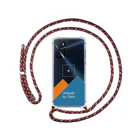 Personaliza tu Funda Colgante Transparente para Oppo A54s con Cordon Rosa/Dorado Dibujo Personalizada