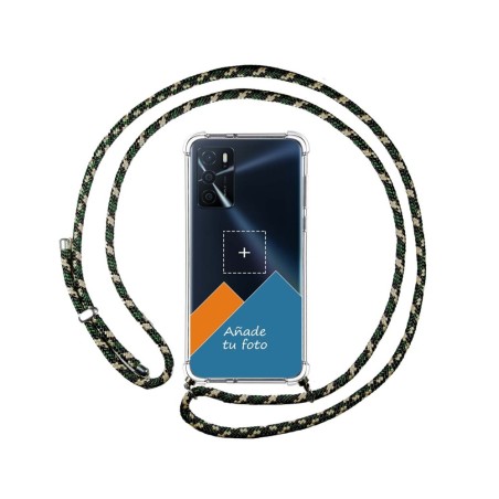 Personaliza tu Funda Colgante Transparente para Oppo A54s con Cordon Verde/Dorado Dibujo Personalizada