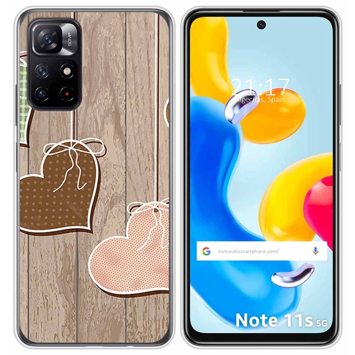 Funda Silicona para Xiaomi Redmi Note 11s 5G diseño Corazones Madera Dibujos