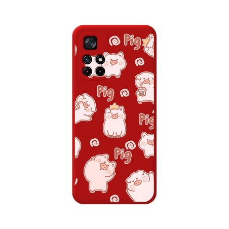 Funda Silicona Líquida Roja para Xiaomi Redmi Note 11s 5G diseño Cerdos Dibujos