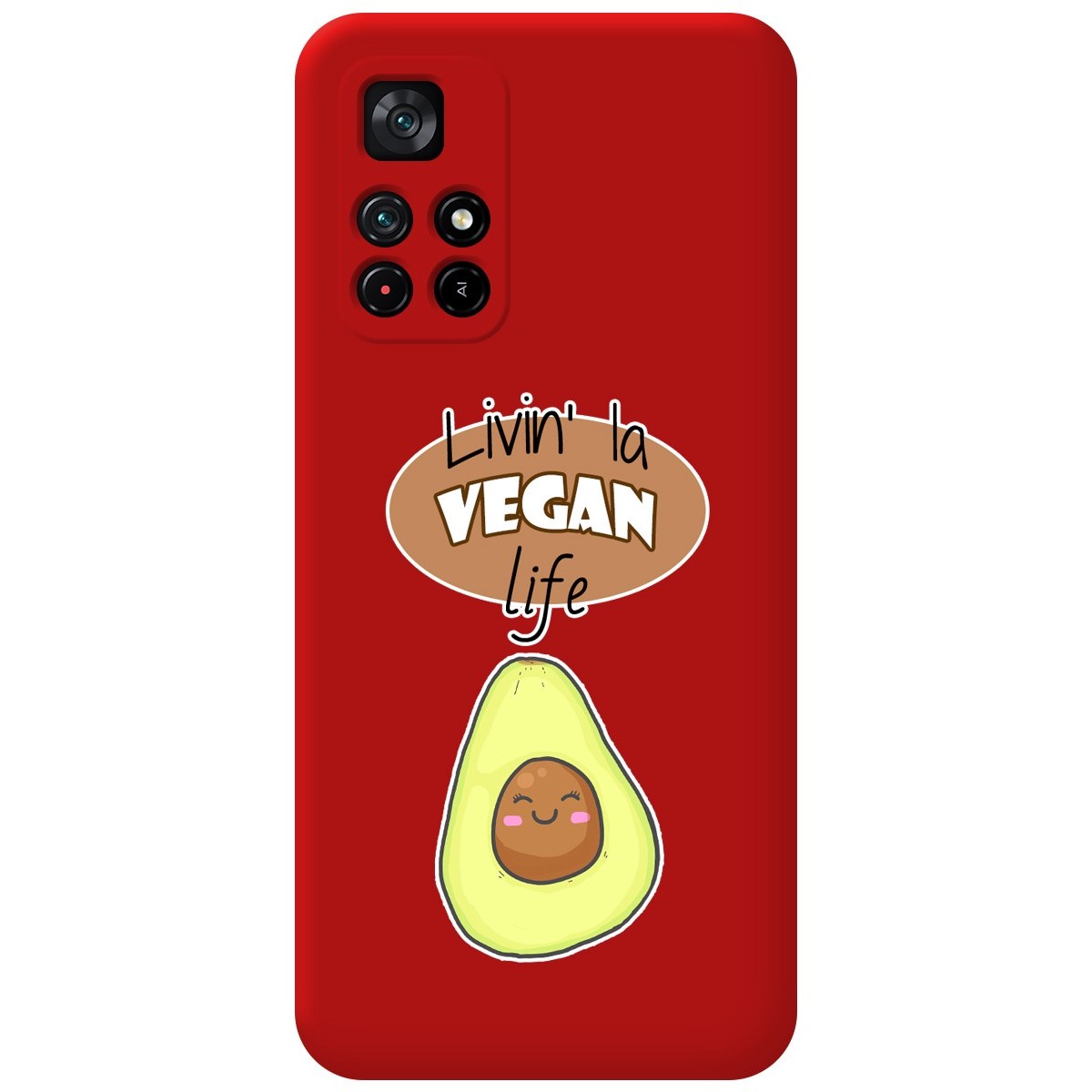 Funda Silicona Líquida Roja para Xiaomi Redmi Note 11s 5G diseño Vegan Life Dibujos