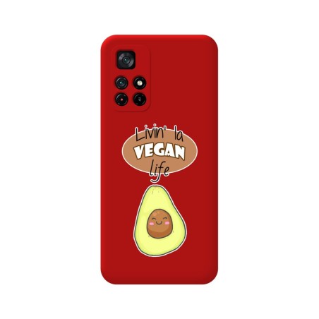 Funda Silicona Líquida Roja para Xiaomi Redmi Note 11s 5G diseño Vegan Life Dibujos