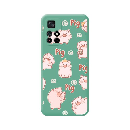 Funda Silicona Líquida Verde para Xiaomi Redmi Note 11s 5G diseño Cerdos Dibujos