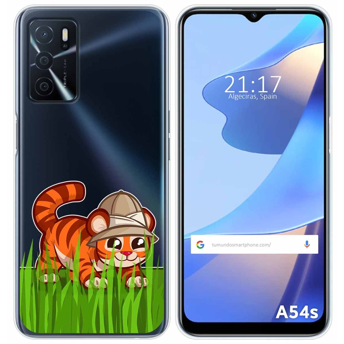 Funda Silicona Transparente para Oppo A54s diseño Tigre Dibujos