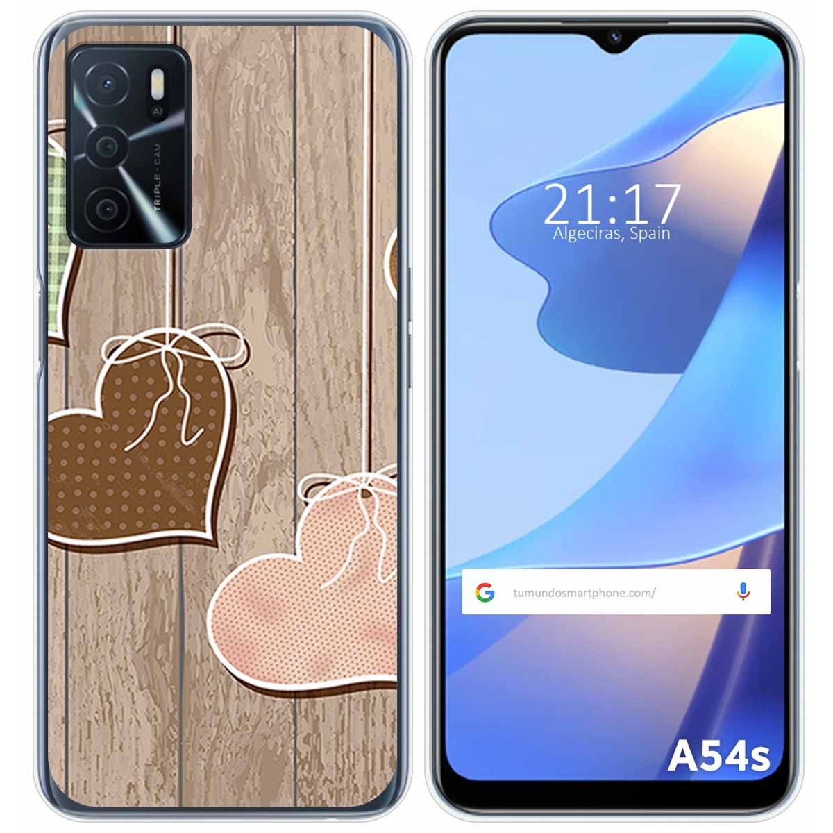 Funda Silicona para Oppo A54s diseño Corazones Madera Dibujos
