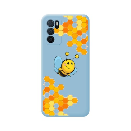 Funda Silicona Líquida Azul para Oppo A54s diseño Abeja Dibujos
