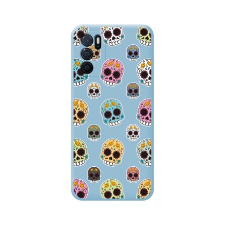 Funda Silicona Líquida Azul para Oppo A54s diseño Catrina Dibujos