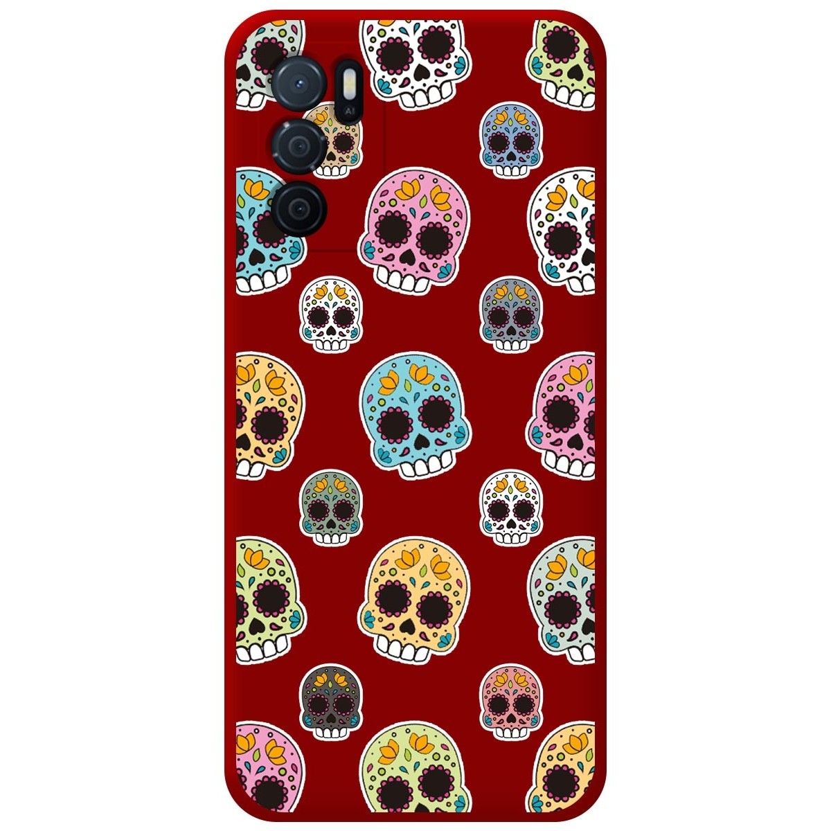 Funda Silicona Líquida Roja para Oppo A54s diseño Catrina Dibujos