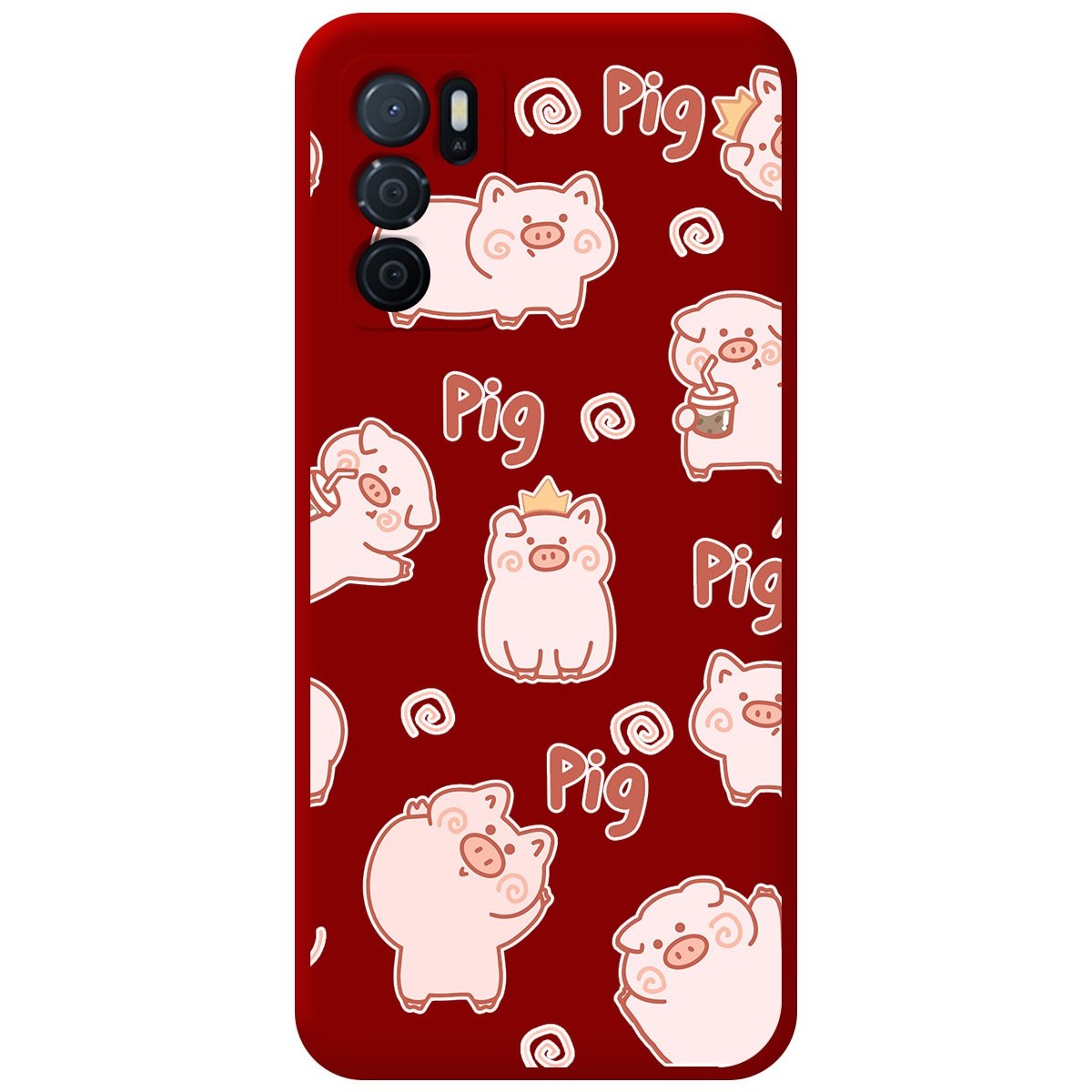Funda Silicona Líquida Roja para Oppo A54s diseño Cerdos Dibujos