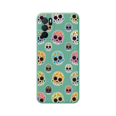 Funda Silicona Líquida Verde para Oppo A54s diseño Catrina Dibujos
