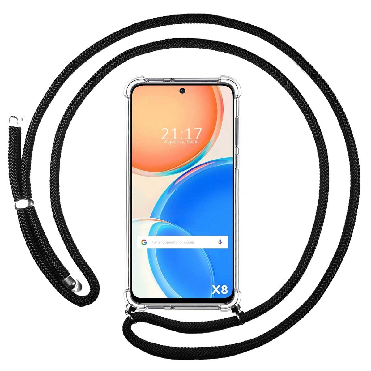 Funda Colgante Transparente para Huawei Honor X8 con Cordon Negro