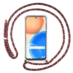 Funda Colgante Transparente para Huawei Honor X8 con Cordon Rosa / Dorado