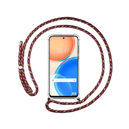 Funda Colgante Transparente para Huawei Honor X8 con Cordon Rosa / Dorado