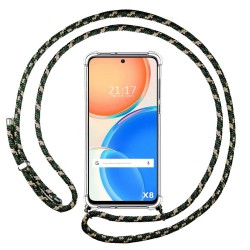 Funda Colgante Transparente para Huawei Honor X8 con Cordon Verde / Dorado