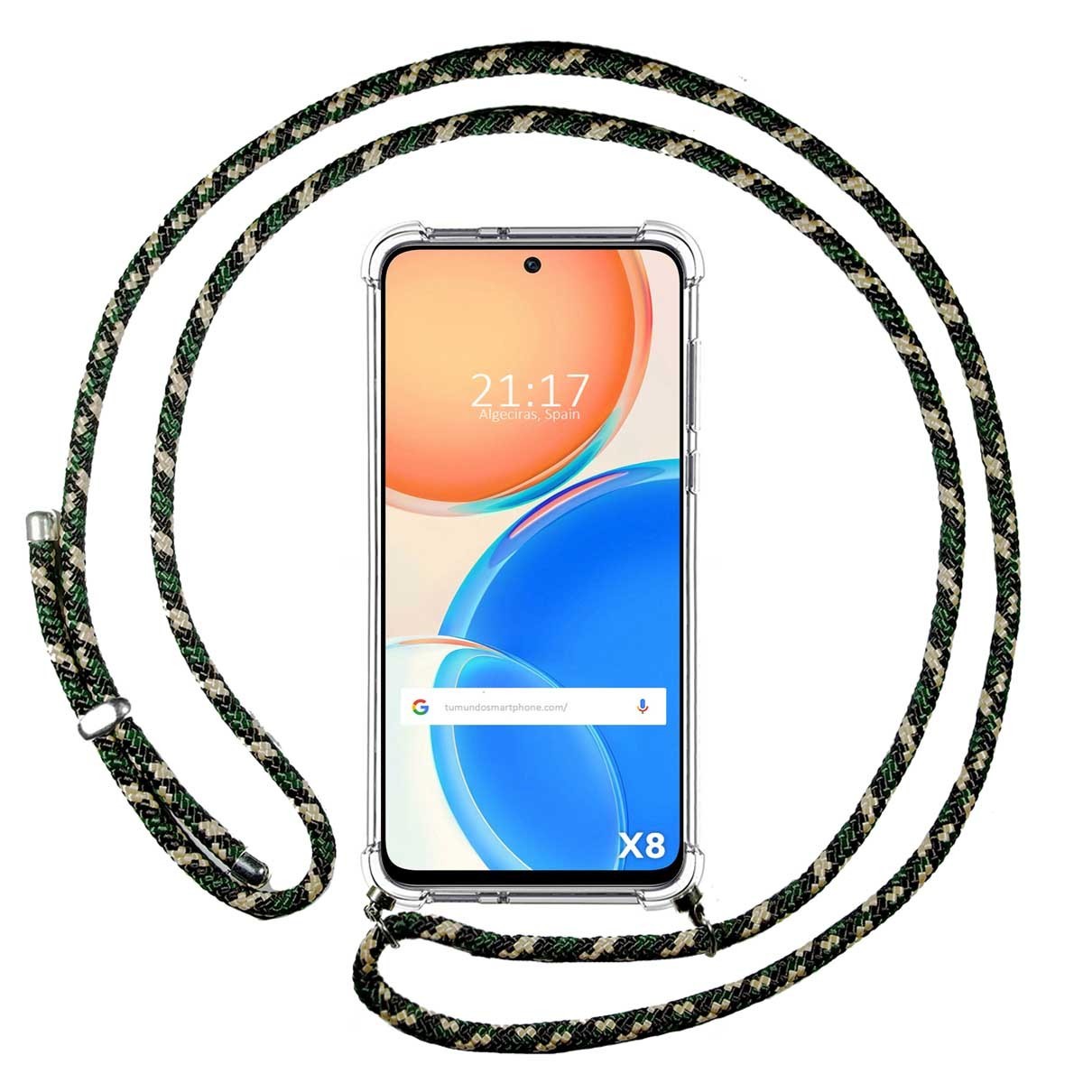 Funda Colgante Transparente para Huawei Honor X8 con Cordon Verde / Dorado