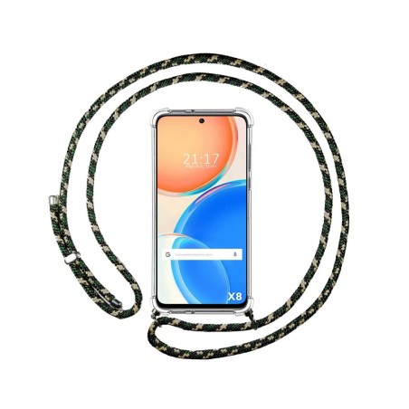 Funda Colgante Transparente para Huawei Honor X8 con Cordon Verde / Dorado