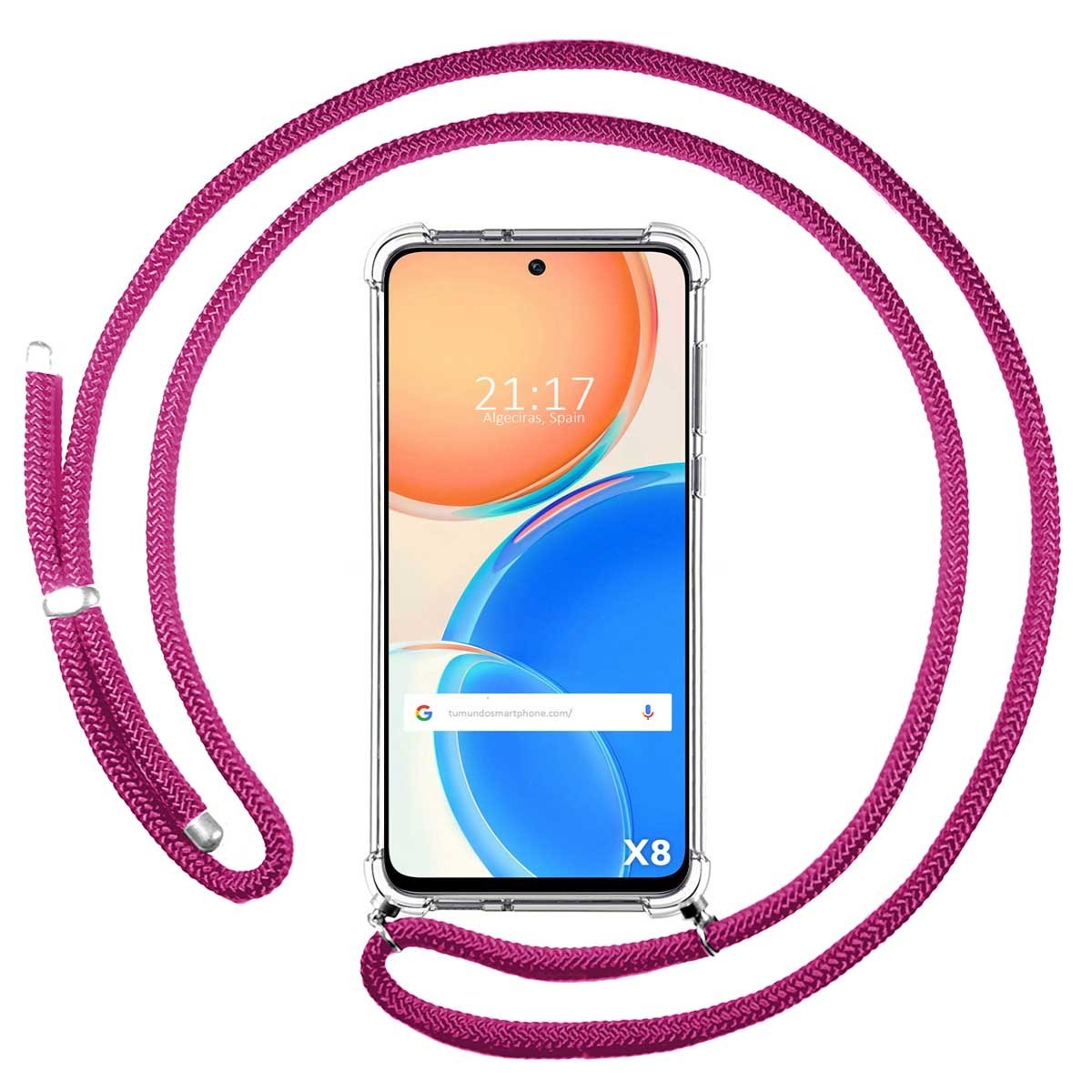 Funda Colgante Transparente para Huawei Honor X8 con Cordon Rosa Fucsia