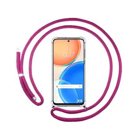 Funda Colgante Transparente para Huawei Honor X8 con Cordon Rosa Fucsia