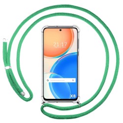 Funda Colgante Transparente para Huawei Honor X8 con Cordon Verde Agua