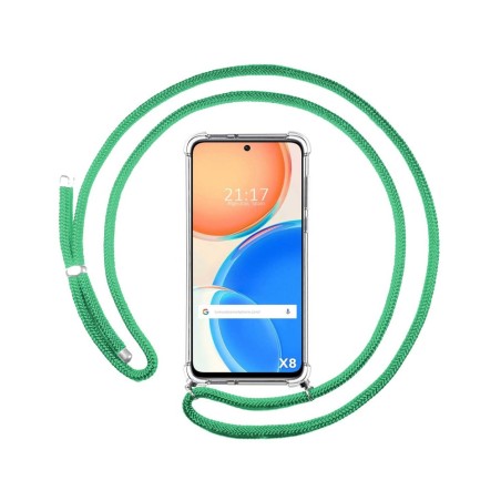 Funda Colgante Transparente para Huawei Honor X8 con Cordon Verde Agua
