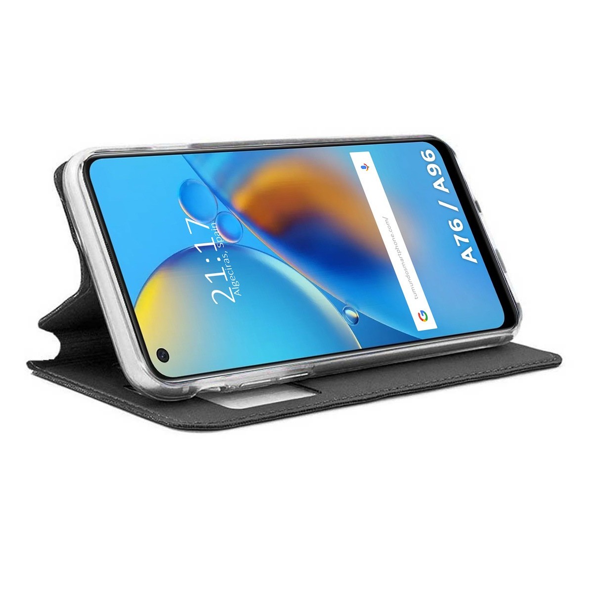 Funda Libro Soporte con Ventana para Oppo A76 / A96 color Negra