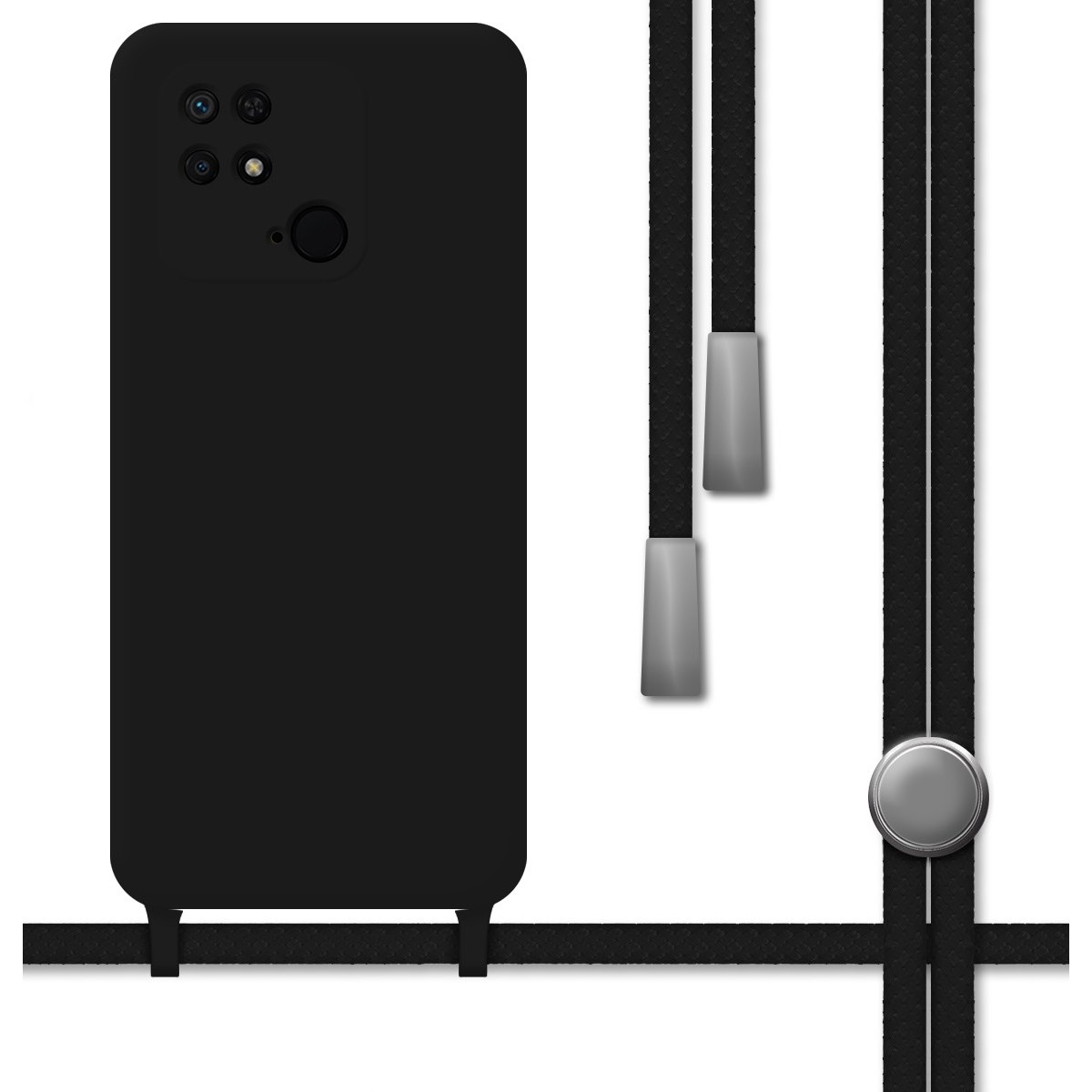 Funda Gel Tacto Silicona + Colgante Negra Cámara 3D Xiaomi Redmi 10C