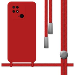 Funda Silicona Líquida con Cordón para Xiaomi Redmi 10C Color Roja
