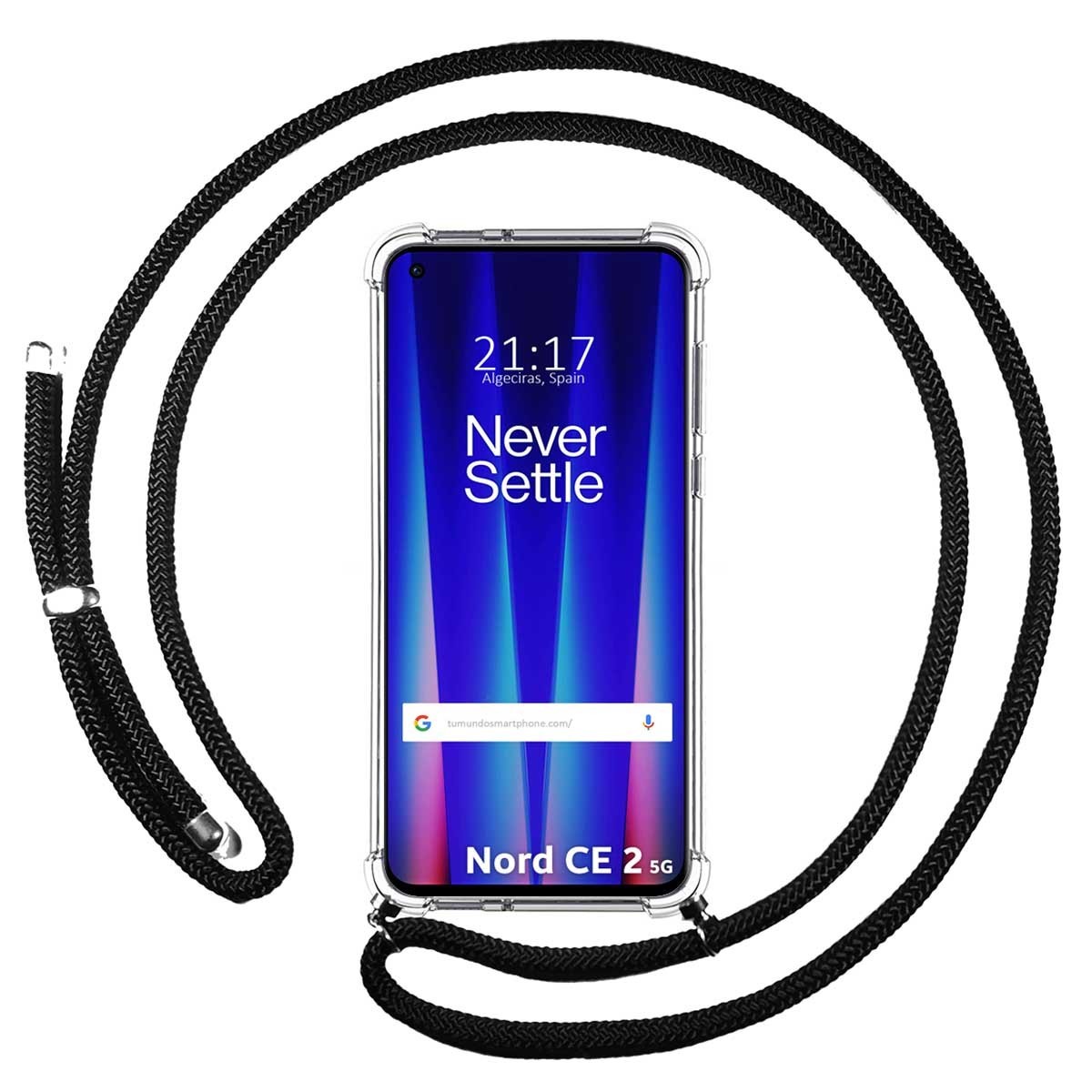 Funda Colgante Transparente para Oneplus Nord CE 2 5G con Cordon Negro