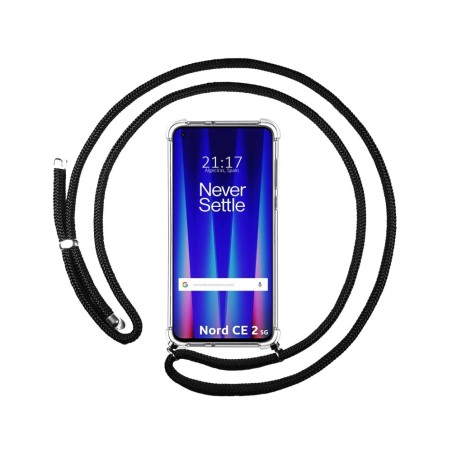 Funda Colgante Transparente para Oneplus Nord CE 2 5G con Cordon Negro