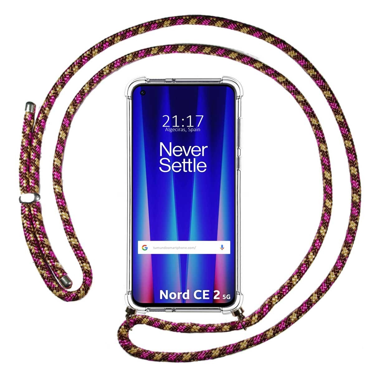 Funda Colgante Transparente para Oneplus Nord CE 2 5G con Cordon Rosa / Dorado