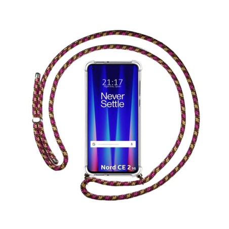 Funda Colgante Transparente para Oneplus Nord CE 2 5G con Cordon Rosa / Dorado