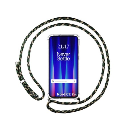Funda Colgante Transparente para Oneplus Nord CE 2 5G con Cordon Verde / Dorado