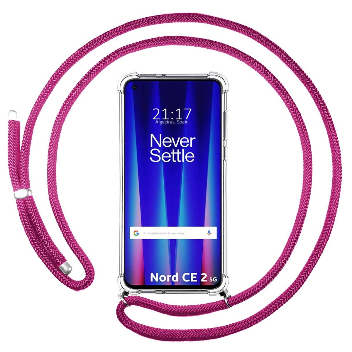 Funda Colgante Transparente para Oneplus Nord CE 2 5G con Cordon Rosa Fucsia